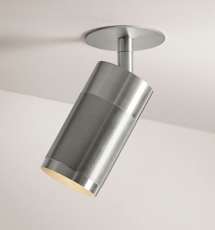 Thorup Copenhagen Patrone indbygnings loftspot m. dækplade, nikkel malet messing, 120 mm